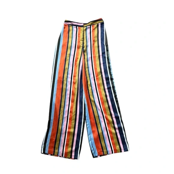 ASOS Multicolor Striped Satin Tie Top Pant Set Size 2 - Picture 5 of 9
